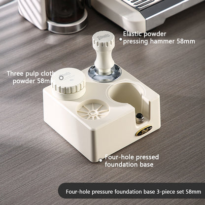 BINCOO Four-hole Coffee Tamping Base Powder Distributor Tamping Hammer Set Coffee Machine Handle Storage Bracket Slag Knocking Bucket Set 51MM/58MM