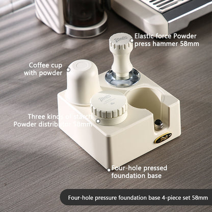 BINCOO Four-hole Coffee Tamping Base Powder Distributor Tamping Hammer Set Coffee Machine Handle Storage Bracket Slag Knocking Bucket Set 51MM/58MM