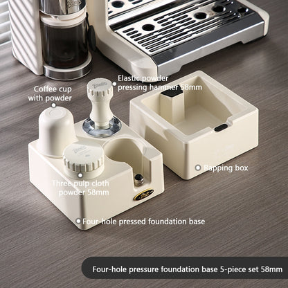 BINCOO Four-hole Coffee Tamping Base Powder Distributor Tamping Hammer Set Coffee Machine Handle Storage Bracket Slag Knocking Bucket Set 51MM/58MM