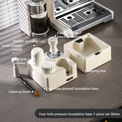 BINCOO Four-hole Coffee Tamping Base Powder Distributor Tamping Hammer Set Coffee Machine Handle Storage Bracket Slag Knocking Bucket Set 51MM/58MM