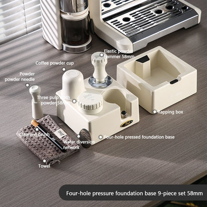 BINCOO Four-hole Coffee Tamping Base Powder Distributor Tamping Hammer Set Coffee Machine Handle Storage Bracket Slag Knocking Bucket Set 51MM/58MM