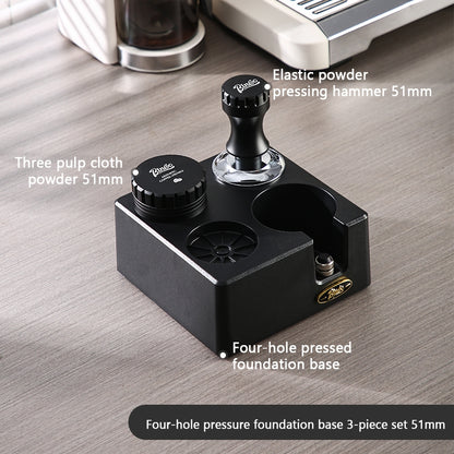 BINCOO Four-hole Coffee Tamping Base Powder Distributor Tamping Hammer Set Coffee Machine Handle Storage Bracket Slag Knocking Bucket Set 51MM/58MM