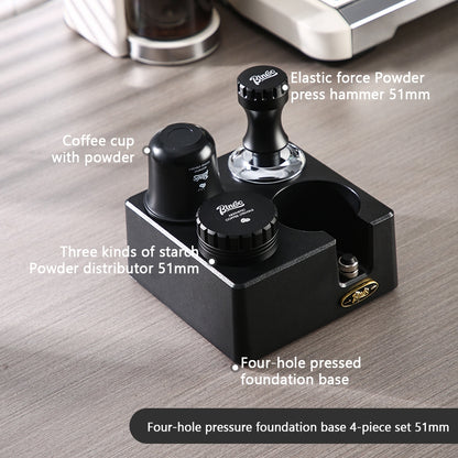 BINCOO Four-hole Coffee Tamping Base Powder Distributor Tamping Hammer Set Coffee Machine Handle Storage Bracket Slag Knocking Bucket Set 51MM/58MM