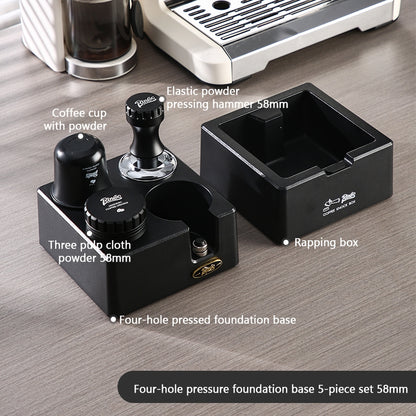 BINCOO Four-hole Coffee Tamping Base Powder Distributor Tamping Hammer Set Coffee Machine Handle Storage Bracket Slag Knocking Bucket Set 51MM/58MM