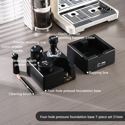 BINCOO Four-hole Coffee Tamping Base Powder Distributor Tamping Hammer Set Coffee Machine Handle Storage Bracket Slag Knocking Bucket Set 51MM/58MM