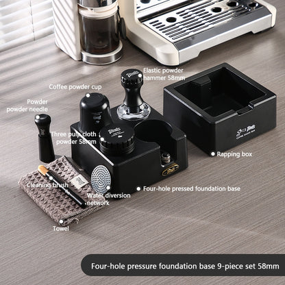 BINCOO Four-hole Coffee Tamping Base Powder Distributor Tamping Hammer Set Coffee Machine Handle Storage Bracket Slag Knocking Bucket Set 51MM/58MM