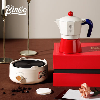 BINCOO Single-valve Moka Pot Espresso Coffee Pot with Electric Ceramic Stove Set for Household Office Best Gift 3Cups