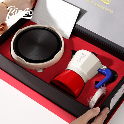 BINCOO Single-valve Moka Pot Espresso Coffee Pot with Electric Ceramic Stove Set for Household Office Best Gift 3Cups