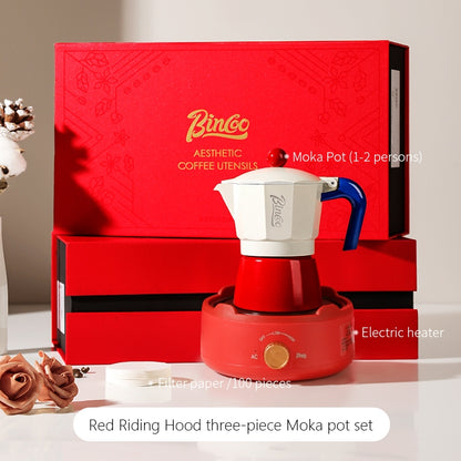 BINCOO Single-valve Moka Pot Espresso Coffee Pot with Electric Ceramic Stove Set for Household Office Best Gift 3Cups