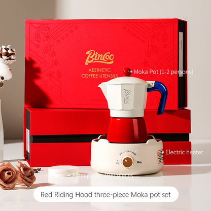 BINCOO Single-valve Moka Pot Espresso Coffee Pot with Electric Ceramic Stove Set for Household Office Best Gift 3Cups