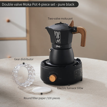 BINCOO Dual-valve Moka Pot Home Espresso Small Coffee Grinder Hand Brew Coffee Pot Set Coffee Utensils 2Cups