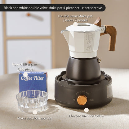 BINCOO Dual-valve Moka Pot Home Espresso Small Coffee Grinder Hand Brew Coffee Pot Set Coffee Utensils 2Cups