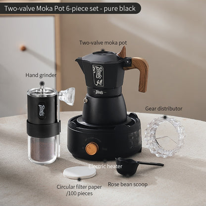 BINCOO Dual-valve Moka Pot Home Espresso Small Coffee Grinder Hand Brew Coffee Pot Set Coffee Utensils 2Cups