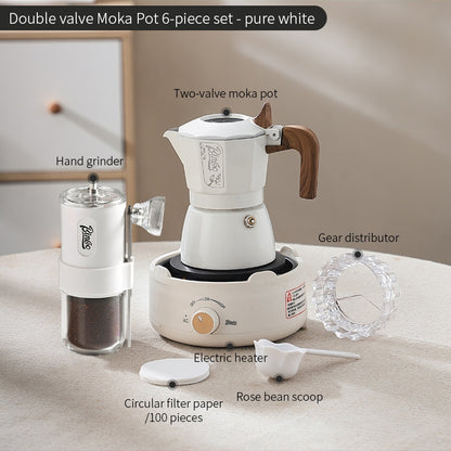 BINCOO Dual-valve Moka Pot Home Espresso Small Coffee Grinder Hand Brew Coffee Pot Set Coffee Utensils 2Cups