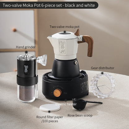 BINCOO Dual-valve Moka Pot Home Espresso Small Coffee Grinder Hand Brew Coffee Pot Set Coffee Utensils 2Cups