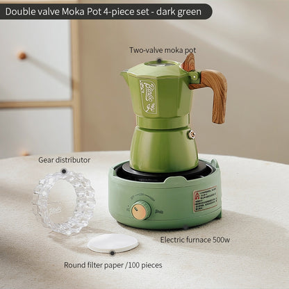 BINCOO Dual-valve Moka Pot Home Espresso Small Coffee Grinder Hand Brew Coffee Pot Set Coffee Utensils 2Cups
