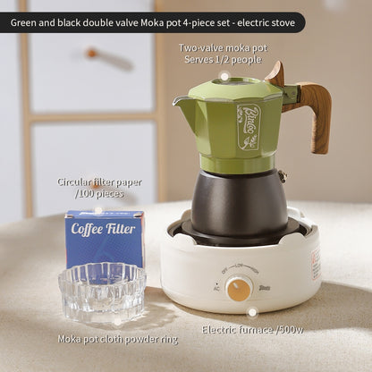 BINCOO Dual-valve Moka Pot Home Espresso Small Coffee Grinder Hand Brew Coffee Pot Set Coffee Utensils 2Cups