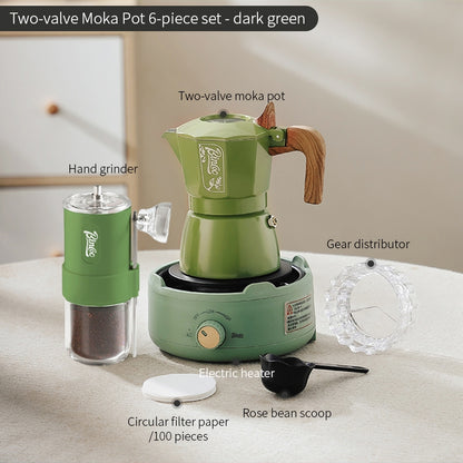BINCOO Dual-valve Moka Pot Home Espresso Small Coffee Grinder Hand Brew Coffee Pot Set Coffee Utensils 2Cups