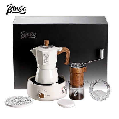 BINCOO Double Valve Moka Pot Complete Gift Box Set Italian Small Home Brewing Coffee Pot Set Holiday Gift Best 2Cups