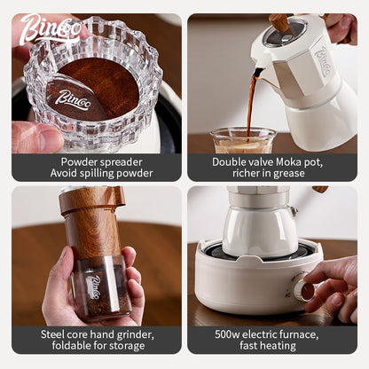BINCOO Double Valve Moka Pot Complete Gift Box Set Italian Small Home Brewing Coffee Pot Set Holiday Gift Best 2Cups