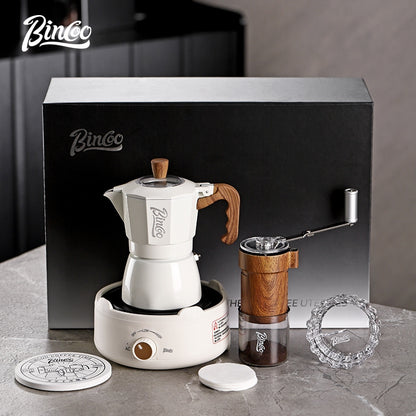 BINCOO Double Valve Moka Pot Complete Gift Box Set Italian Small Home Brewing Coffee Pot Set Holiday Gift Best 2Cups