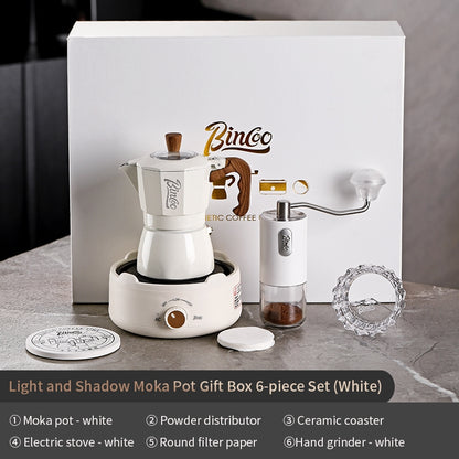 BINCOO Double Valve Moka Pot Complete Gift Box Set Italian Small Home Brewing Coffee Pot Set Holiday Gift Best 2Cups