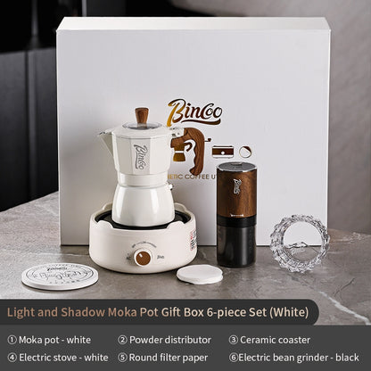 BINCOO Double Valve Moka Pot Complete Gift Box Set Italian Small Home Brewing Coffee Pot Set Holiday Gift Best 2Cups