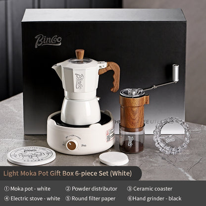 BINCOO Double Valve Moka Pot Complete Gift Box Set Italian Small Home Brewing Coffee Pot Set Holiday Gift Best 2Cups