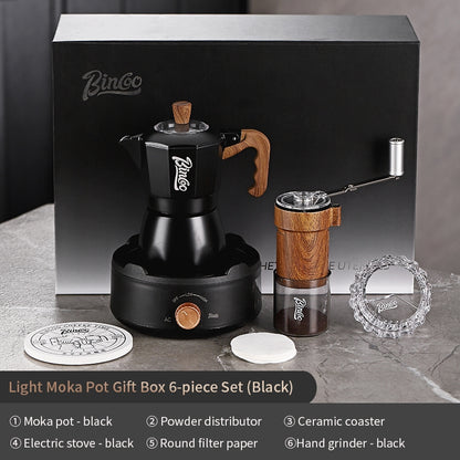 BINCOO Double Valve Moka Pot Complete Gift Box Set Italian Small Home Brewing Coffee Pot Set Holiday Gift Best 2Cups