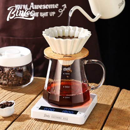 BINCOO Hand Brew Coffee Pot with Filter Cup Coffee Sharing Pot Set Ceramic V60 Filter Coffee Utensils 600ML