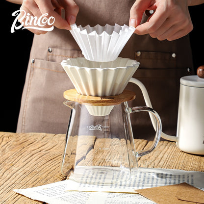 BINCOO Hand Brew Coffee Pot with Filter Cup Coffee Sharing Pot Set Ceramic V60 Filter Coffee Utensils 600ML