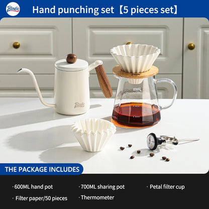 BINCOO Hand Brew Coffee Pot with Filter Cup Coffee Sharing Pot Set Ceramic V60 Filter Coffee Utensils 600ML