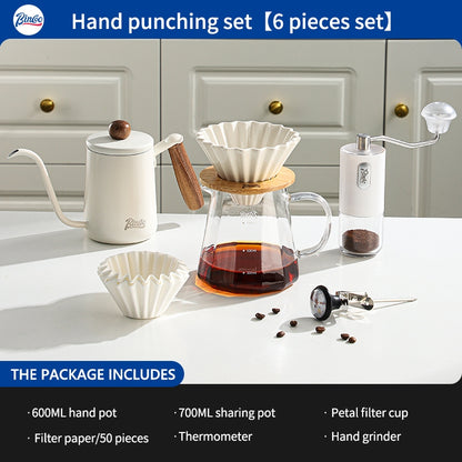BINCOO Hand Brew Coffee Pot with Filter Cup Coffee Sharing Pot Set Ceramic V60 Filter Coffee Utensils 600ML