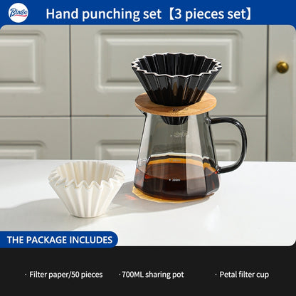 BINCOO Hand Brew Coffee Pot with Filter Cup Coffee Sharing Pot Set Ceramic V60 Filter Coffee Utensils 600ML
