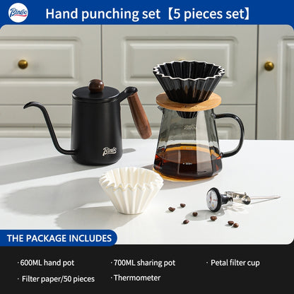 BINCOO Hand Brew Coffee Pot with Filter Cup Coffee Sharing Pot Set Ceramic V60 Filter Coffee Utensils 600ML