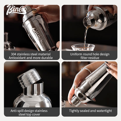 BINCOO Stainless Steel Shaker Cup Set Coffee & Tea Making Tools Hand Shaker Coffee Making Equipment 550ML