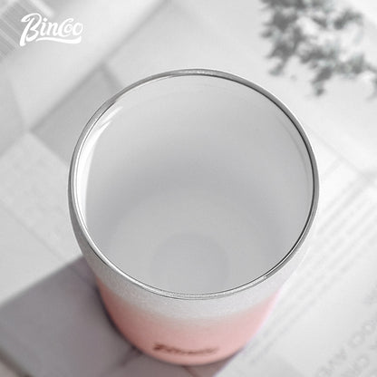 BINCOO Inner Coated Ceramic Thermal Mug Coffee Cup Portable Stainless Steel Straw Mug 280ML