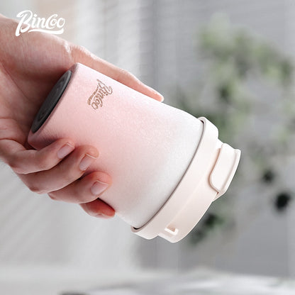 BINCOO Inner Coated Ceramic Thermal Mug Coffee Cup Portable Stainless Steel Straw Mug 280ML