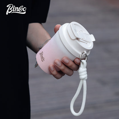 BINCOO Inner Coated Ceramic Thermal Mug Coffee Cup Portable Stainless Steel Straw Mug 280ML
