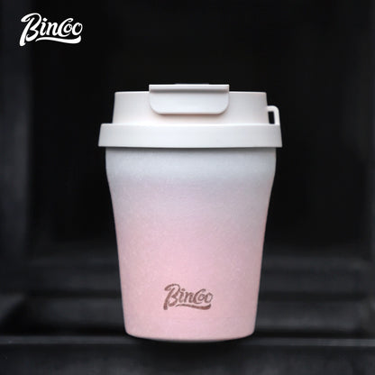 BINCOO Inner Coated Ceramic Thermal Mug Coffee Cup Portable Stainless Steel Straw Mug 280ML