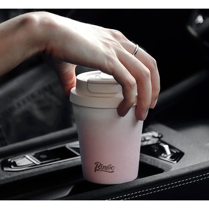 BINCOO Inner Coated Ceramic Thermal Mug Coffee Cup Portable Stainless Steel Straw Mug 280ML