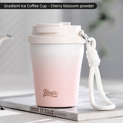 BINCOO Inner Coated Ceramic Thermal Mug Coffee Cup Portable Stainless Steel Straw Mug 280ML