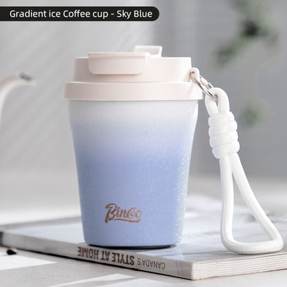BINCOO Inner Coated Ceramic Thermal Mug Coffee Cup Portable Stainless Steel Straw Mug 280ML