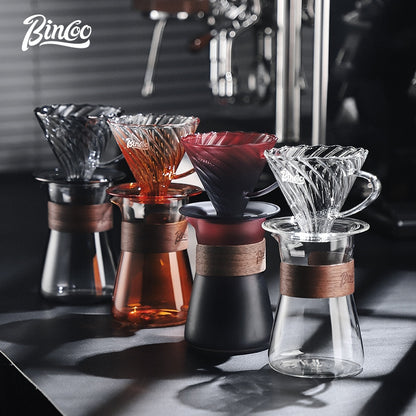 BINCOO Hand Brewed Coffee Filter Cup v60 Borosilicate Glass Heat Resistant Sharing Pot Coffee Utensils Set