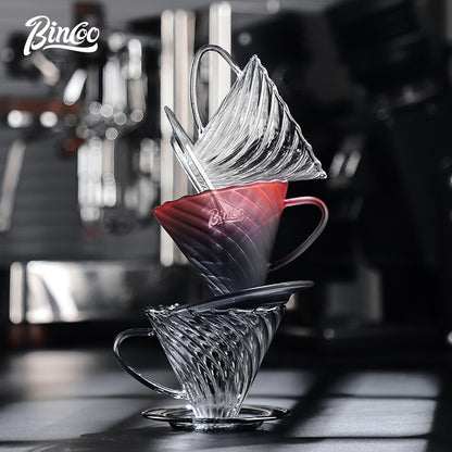 BINCOO Hand Brewed Coffee Filter Cup v60 Borosilicate Glass Heat Resistant Sharing Pot Coffee Utensils Set