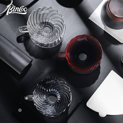 BINCOO Hand Brewed Coffee Filter Cup v60 Borosilicate Glass Heat Resistant Sharing Pot Coffee Utensils Set