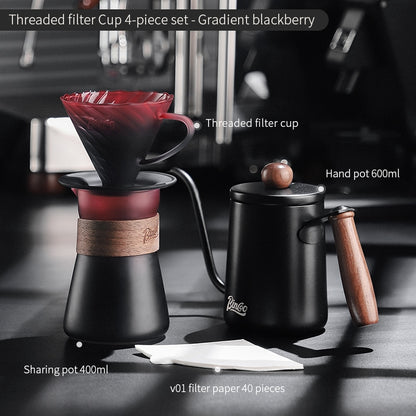 BINCOO Hand Brewed Coffee Filter Cup v60 Borosilicate Glass Heat Resistant Sharing Pot Coffee Utensils Set