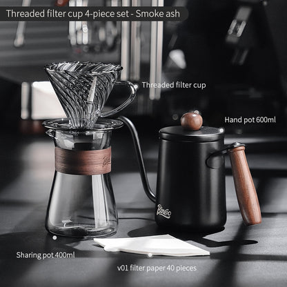 BINCOO Hand Brewed Coffee Filter Cup v60 Borosilicate Glass Heat Resistant Sharing Pot Coffee Utensils Set