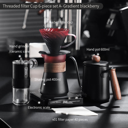 BINCOO Hand Brewed Coffee Filter Cup v60 Borosilicate Glass Heat Resistant Sharing Pot Coffee Utensils Set