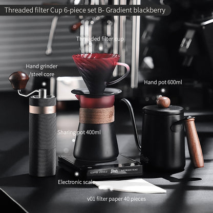 BINCOO Hand Brewed Coffee Filter Cup v60 Borosilicate Glass Heat Resistant Sharing Pot Coffee Utensils Set